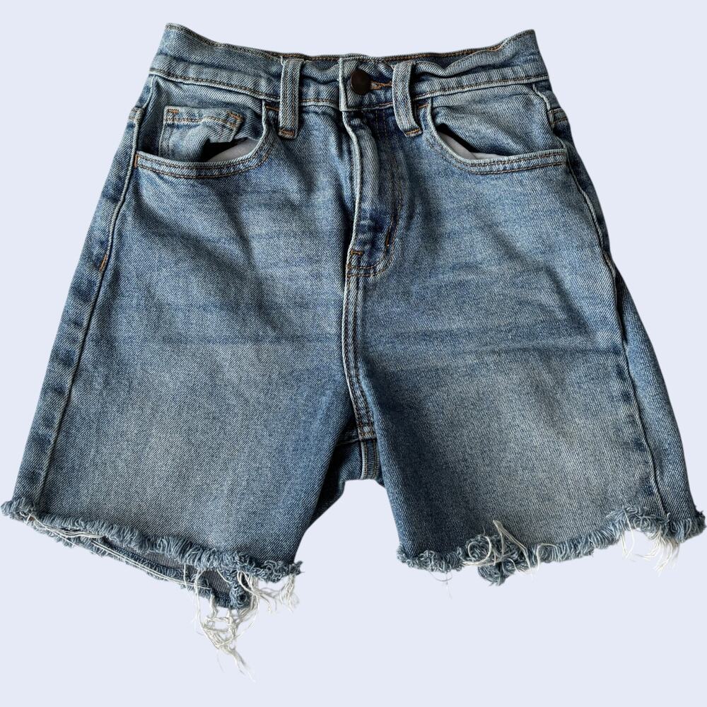 FashionNova High Waist Denim Shorts Medium Wash Raw Hem Cutoff Womens